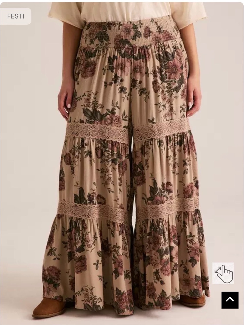 Torrid Smocked Waist Tiered Wide-Leg Pants - Beige Floral